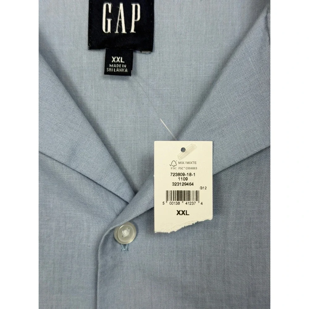 GAP Linen Blend Camp Men's Shirt XXL Blue NWT Button Up Pocket‎ Tropical XXL
